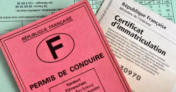 Permis de conduire français et certificat d'immatriculation, illustrant les documents nécessaires pour la conduite et l'assurance d'un véhicule