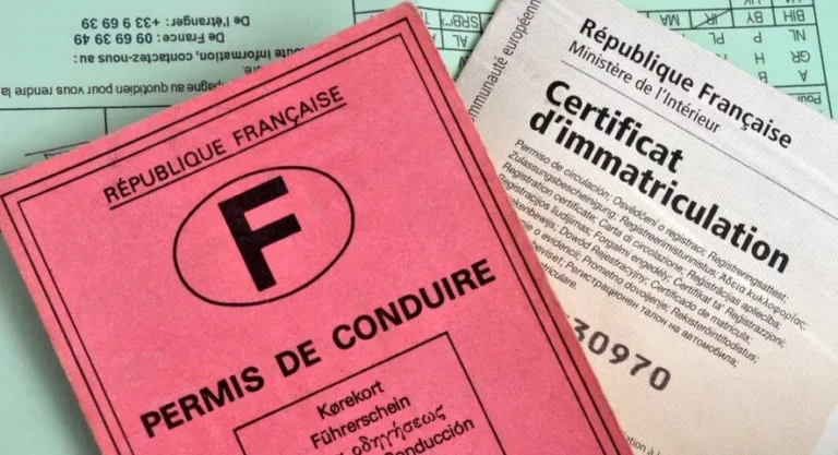 Permis de conduire français et certificat d'immatriculation, illustrant les documents nécessaires pour la conduite et l'assurance d'un véhicule